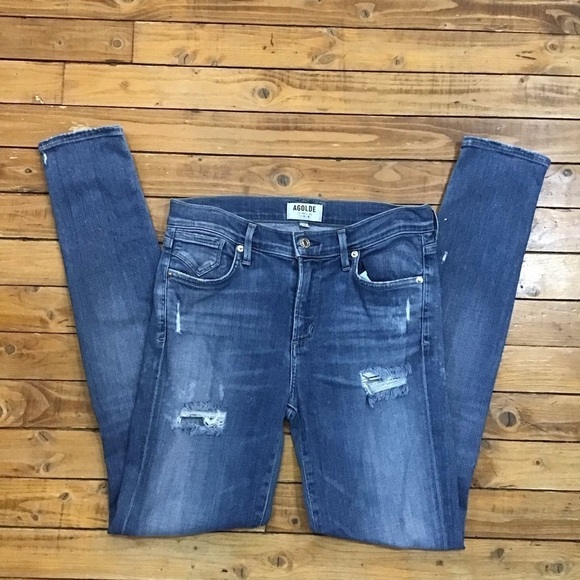 AGOLDE jeans premium denim high-rise ripped skinny stretch 26 distressed blue - Picture 1 of 15